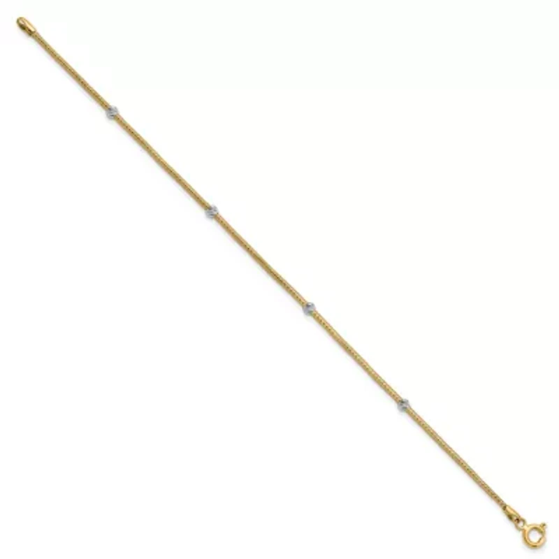 14K Two-tone Gold Woven Flexible Diamond-cut Beads Bracelet