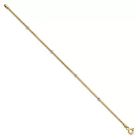 14K Two-tone Gold Woven Flexible Diamond-cut Beads Bracelet