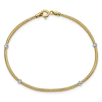 14K Two-tone Gold Woven Flexible Diamond-cut Beads Bracelet