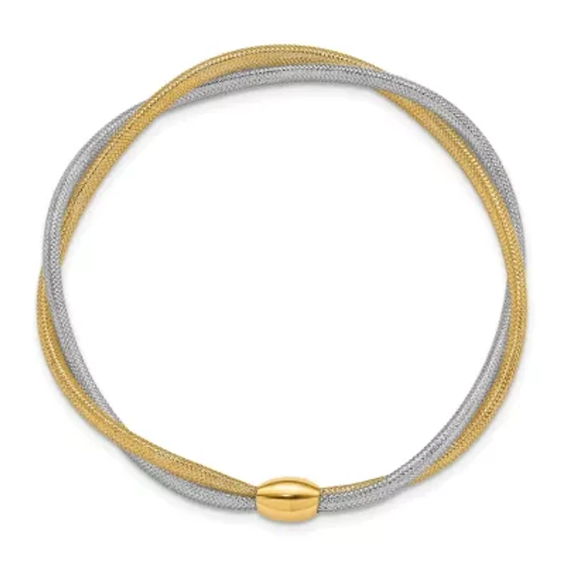 14K Two-tone Twisted Woven Mesh Stretch Bracelet