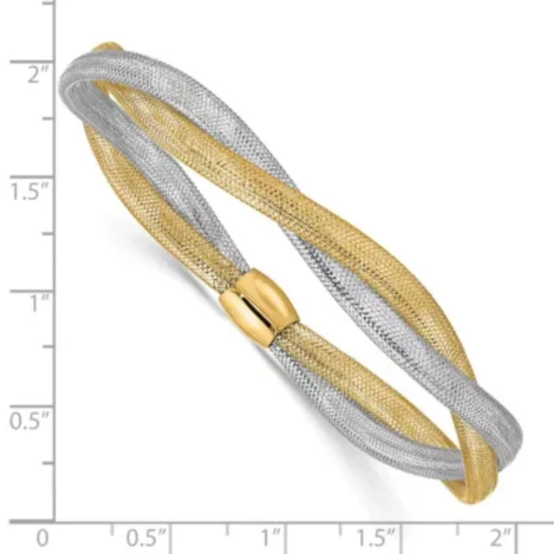 14K Two-tone Twisted Woven Mesh Stretch Bracelet