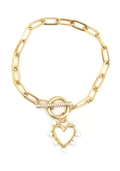 Gold Plated Toggle Pearl Heart Bracelet