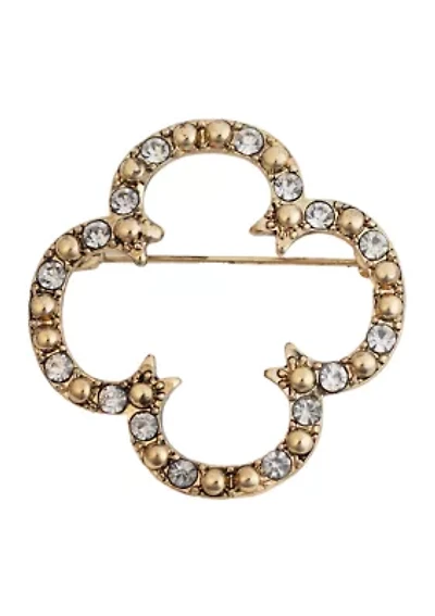 Clover Crystal Gold Tone Pin