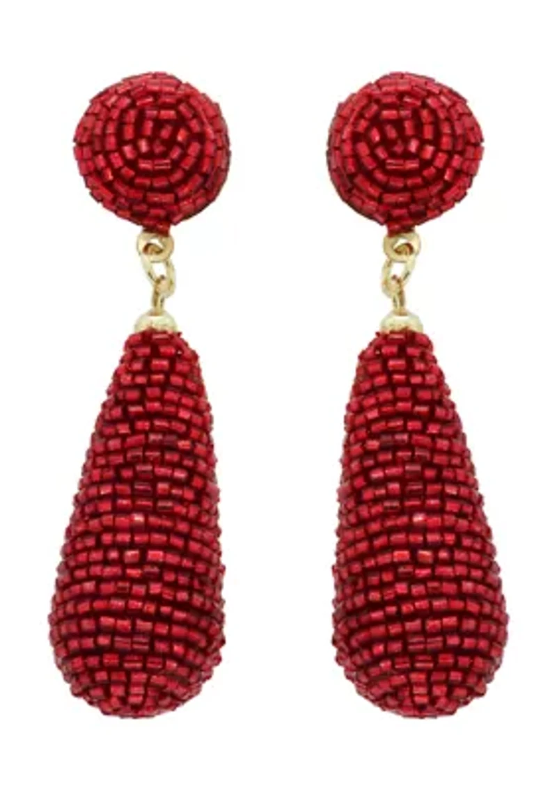 Red Beaded Teardrop Earrings