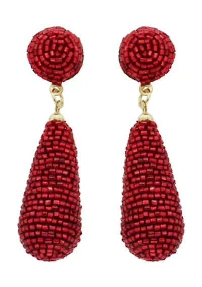 Red Beaded Teardrop Earrings