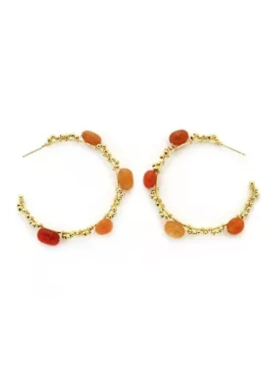 White Stone Beaded Hoop Earrings