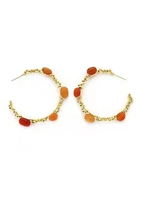 White Stone Beaded Hoop Earrings