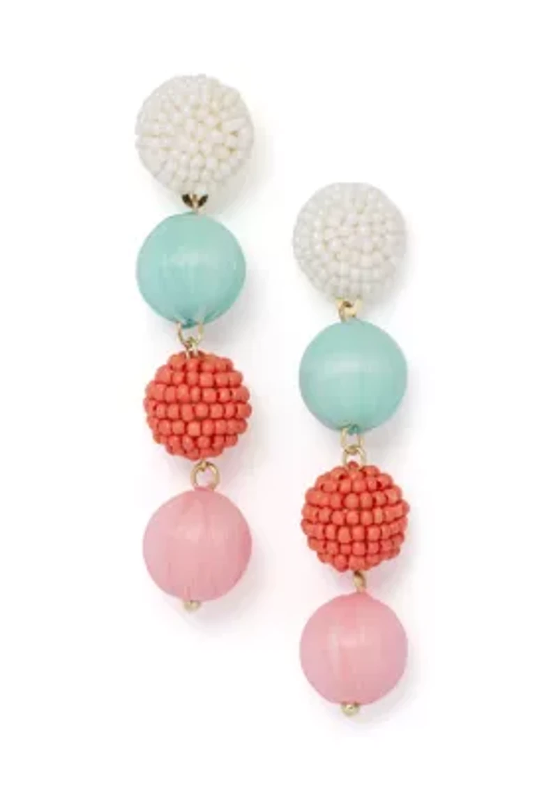 Multi Raffia Beaded Linear Ball Earrings