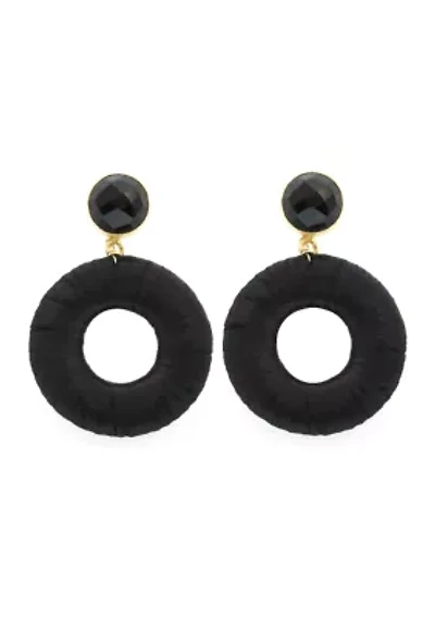 Stone Raffia Wrapped Circle Drop Earrings