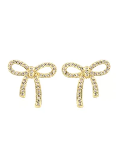 Gold Plated Crystal Bow Stud Earrings
