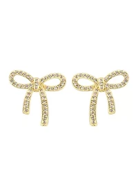 Gold Plated Crystal Bow Stud Earrings