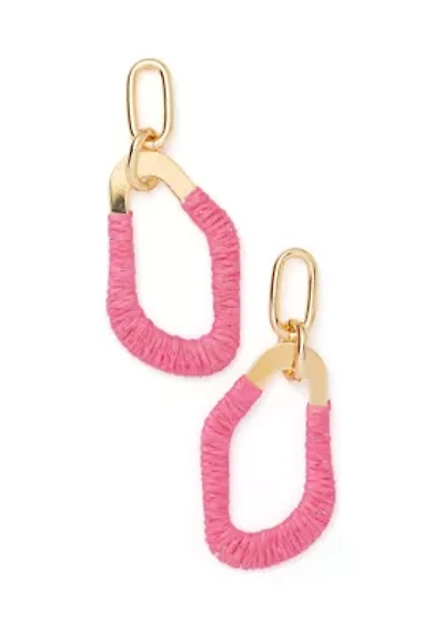 Gold Tone Raffia Thread Wrapped Organic Drop Earrings