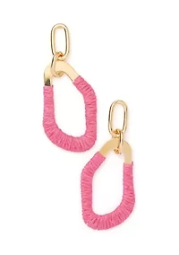 Gold Tone Raffia Thread Wrapped Organic Drop Earrings