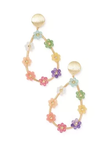 Gold Tone Multi Flower Bead Teardrop Earrings