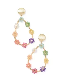 Gold Tone Multi Flower Bead Teardrop Earrings
