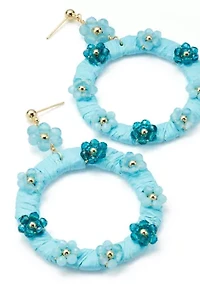 Gold Tone Beaded Flower Circle Drop Earrings