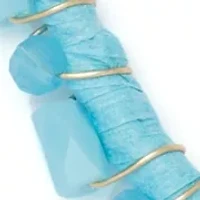 Gold Tone Blue Beaded Hoop Earrings