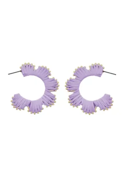 Gold Tone Raffia Scalloped Hoop Earrings