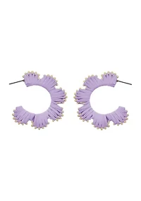 Gold Tone Raffia Scalloped Hoop Earrings