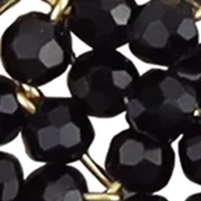 Gold Tone Black Crystal Ivory Beaded Oval Drop Earrings