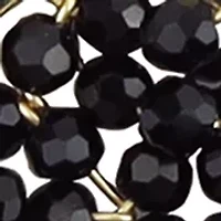 Gold Tone Black Crystal Ivory Beaded Oval Drop Earrings