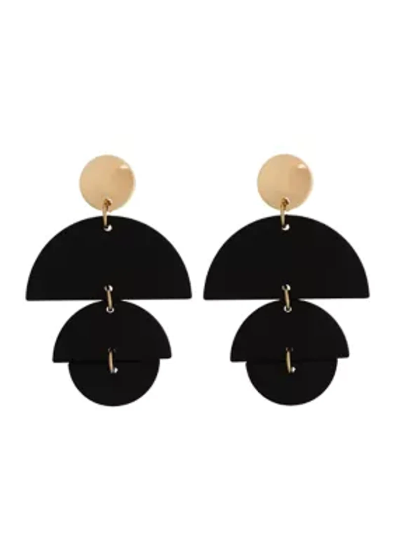 Gold Tone Black Geometric Drop Earrings