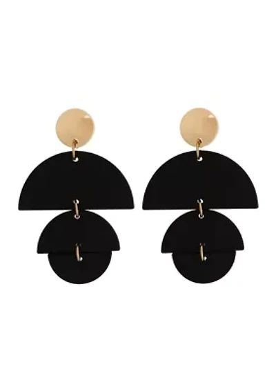 Gold Tone Black Geometric Drop Earrings