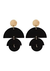 Gold Tone Black Geometric Drop Earrings