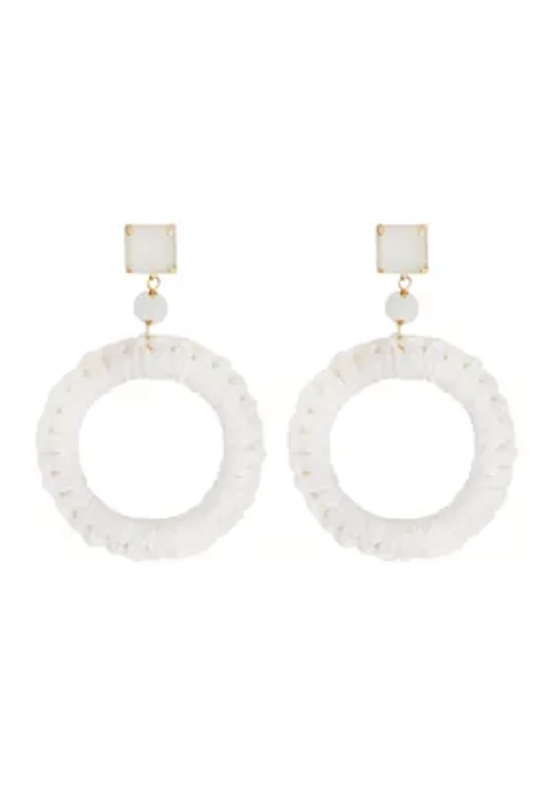 Gold Tone White Stone Top Wrapped Circle Drop Earrings