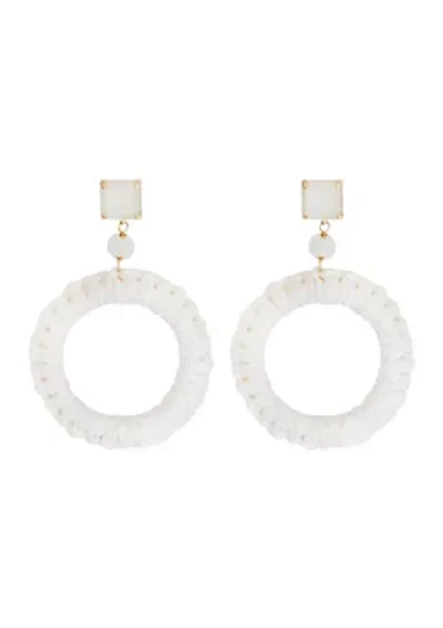 Gold Tone White Stone Top Wrapped Circle Drop Earrings