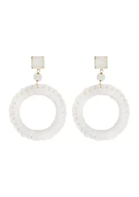 Gold Tone White Stone Top Wrapped Circle Drop Earrings