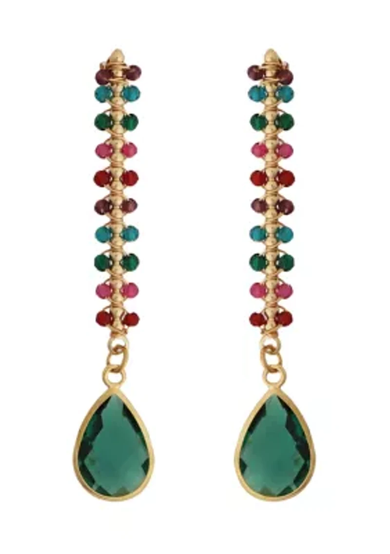 Gold Plated Multi Crystal Linear Teardrop Earrings