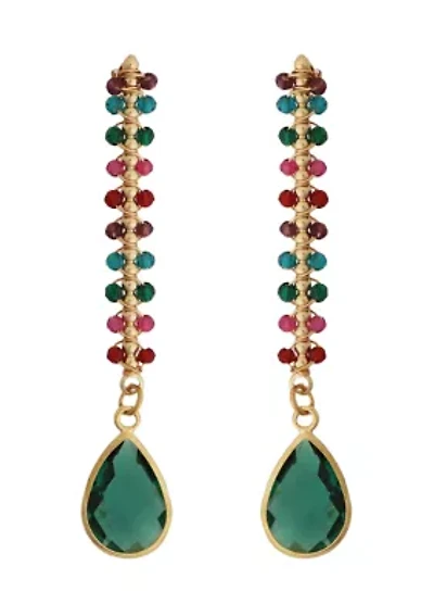 Gold Plated Multi Crystal Linear Teardrop Earrings