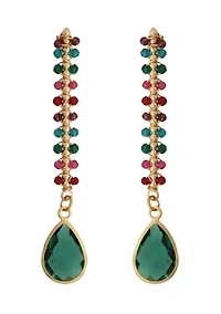 Gold Plated Multi Crystal Linear Teardrop Earrings