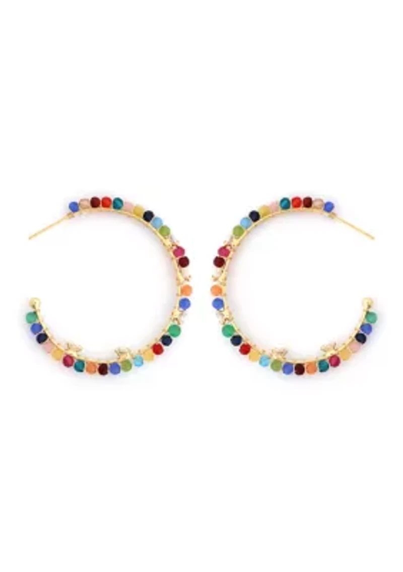 Gold Plated Multi Crystal Lined Hoop Earrings