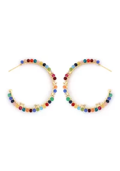 Gold Plated Multi Crystal Lined Hoop Earrings