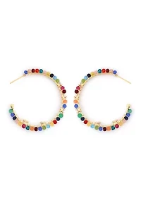 Gold Plated Multi Crystal Lined Hoop Earrings