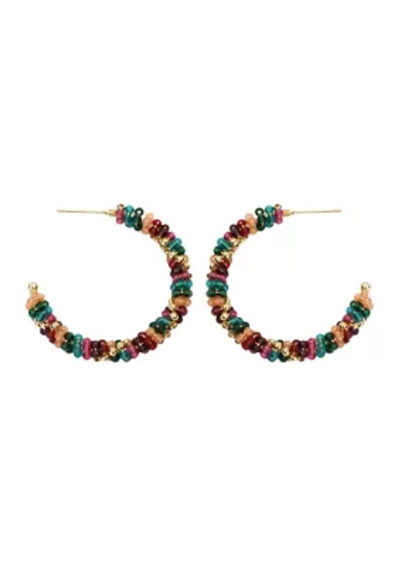 Gold Plated Multi Crystal Chain Twist Hoop Earrings