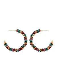 Gold Plated Multi Crystal Chain Twist Hoop Earrings