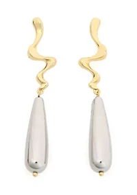Two Tone Plated Squiggle Teardrop Linear Earrings