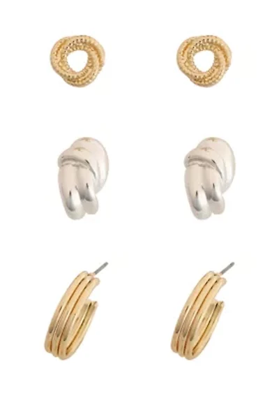 Two Tone Twist Stud and Hoop Earring Set