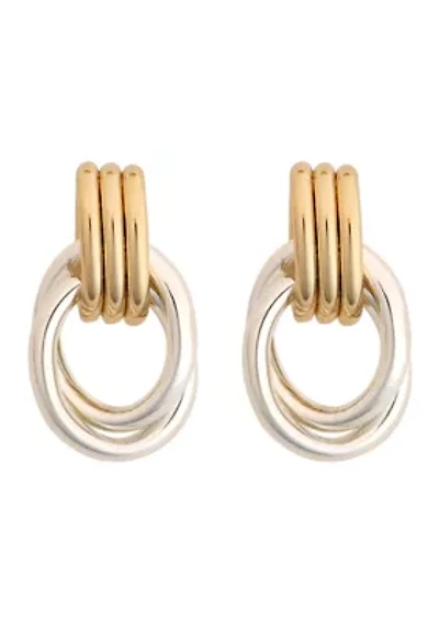 Two Tone Circle Doorknocker Drop Earrings