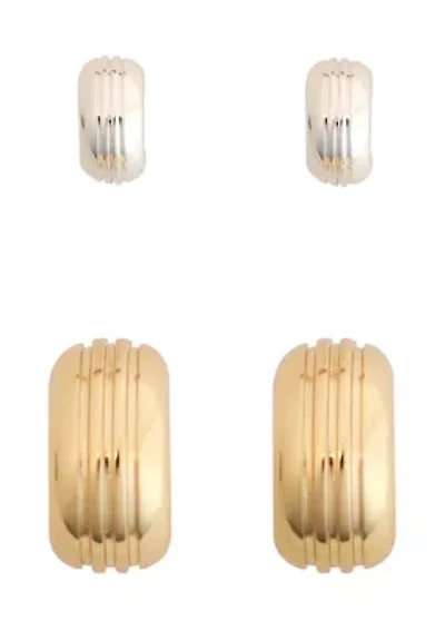 Two Tone Plated Etched Hoop Earring Set
