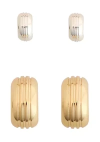 Two Tone Plated Etched Hoop Earring Set