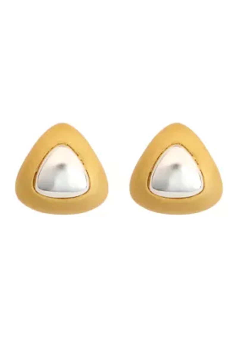 Two Tone Triangle Stud Earrings
