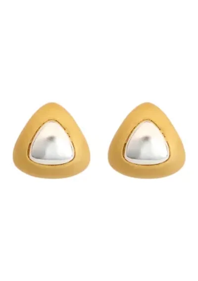 Two Tone Triangle Stud Earrings