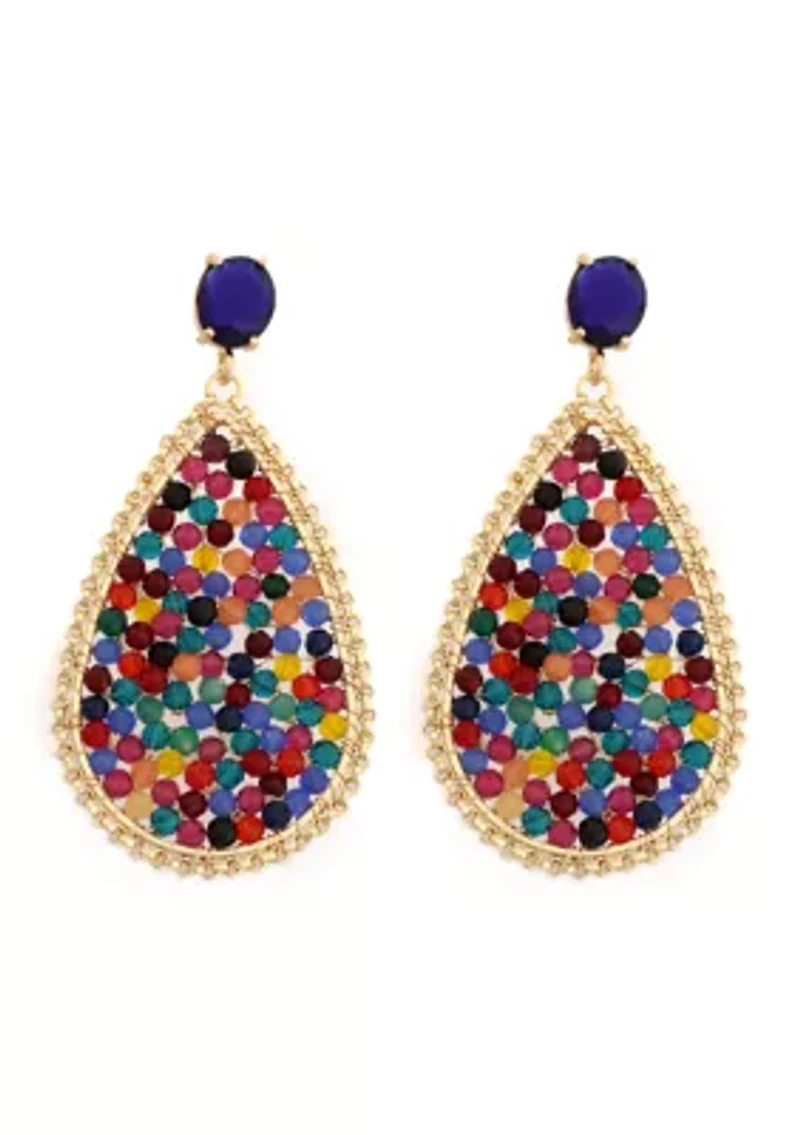 Gold Plated Navy Crystal Multi Teardrop Earrings