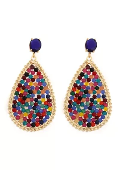 Gold Plated Navy Crystal Multi Teardrop Earrings
