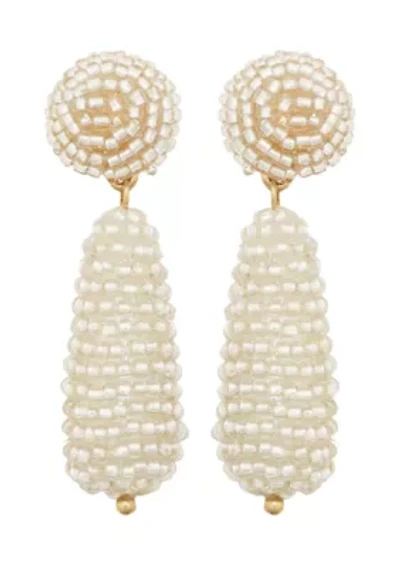 White Beaded Teardrop Earrings