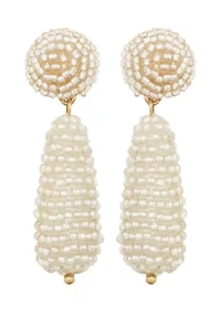White Beaded Teardrop Earrings
